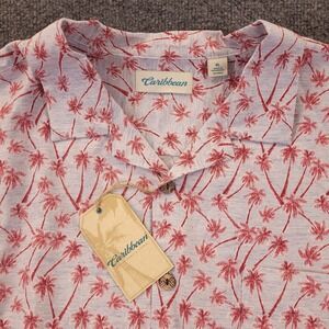 NWT Caribbean Hawaiian Aloha Shirt Mens XL Palm Print Short Sleeve Spread Collar